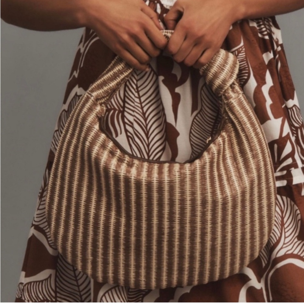 Anthropologie Brown and Cream Woven Shoulder Bag